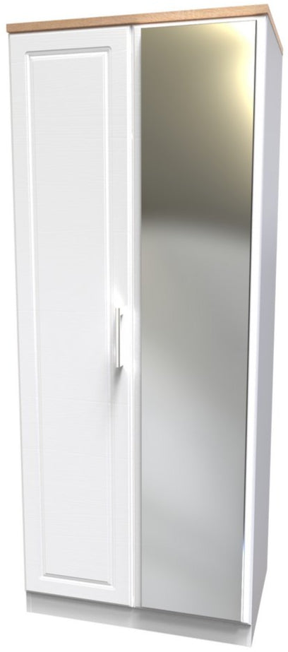 Kent Mirrored 2 Door Double Wardrobe with Oak Top