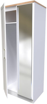 Kent Mirrored 2 Door Double Wardrobe with Oak Top