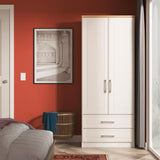 Kent 2 Drawer 2 Door Double Wardrobe with Oak Top