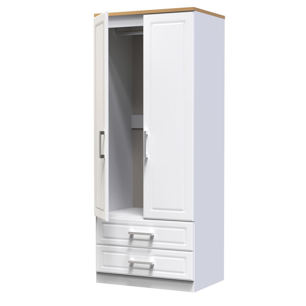 Kent 2 Drawer 2 Door Double Wardrobe with Oak Top