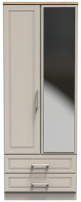 Kent Mirrored 2 Door 2 Drawer Double Wardrobe with Oak Top