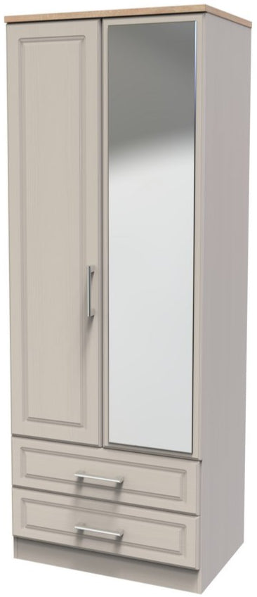 Kent Mirrored 2 Door 2 Drawer Double Wardrobe with Oak Top