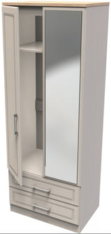 Kent Mirrored 2 Door 2 Drawer Double Wardrobe with Oak Top
