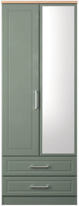 Kent Mirrored 2 Door 2 Drawer Double Wardrobe with Oak Top
