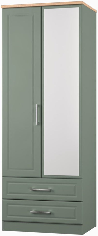 Kent Mirrored 2 Door 2 Drawer Double Wardrobe with Oak Top