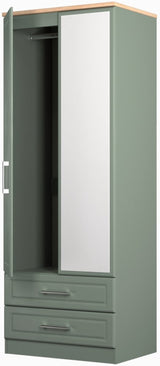 Kent Mirrored 2 Door 2 Drawer Double Wardrobe with Oak Top