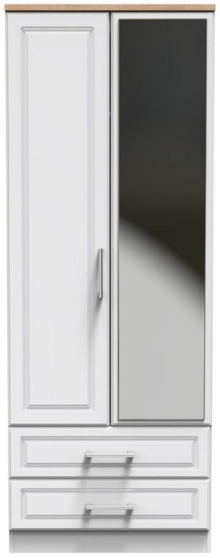 Kent Mirrored 2 Door 2 Drawer Double Wardrobe with Oak Top