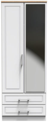 Kent Mirrored 2 Door 2 Drawer Double Wardrobe with Oak Top