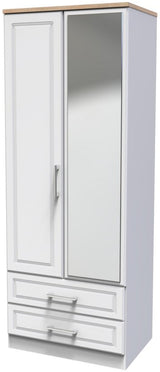 Kent Mirrored 2 Door 2 Drawer Double Wardrobe with Oak Top