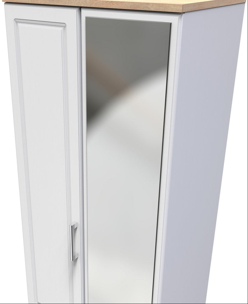 Kent Mirrored 2 Door 2 Drawer Double Wardrobe with Oak Top