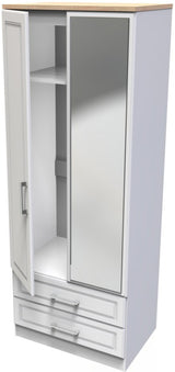 Kent Mirrored 2 Door 2 Drawer Double Wardrobe with Oak Top