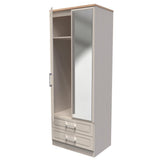 Kent Tall Mirrored 2 Door 2 Drawer Double Wardrobe with Oak Top