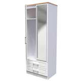 Kent Tall Mirrored 2 Door 2 Drawer Double Wardrobe with Oak Top