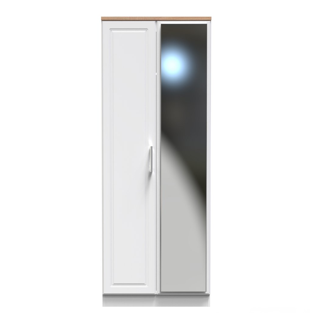 Kent Tall Mirrored 2 Door Double Wardrobe with Oak Top