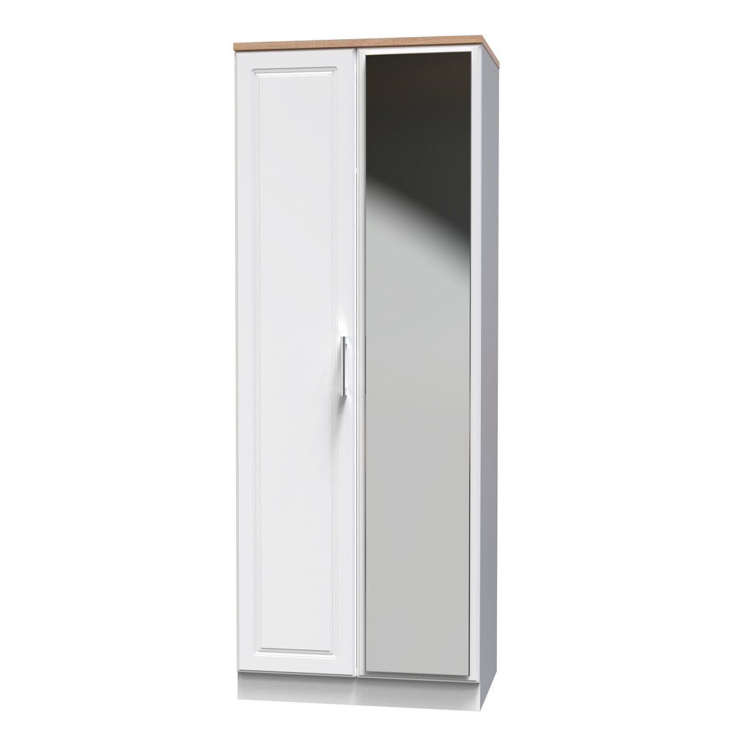 Kent Tall Mirrored 2 Door Double Wardrobe with Oak Top