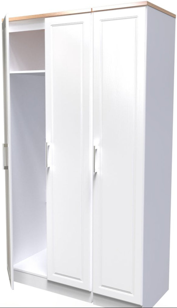 Kent Tall 3 Door Triple Wardrobe with Oak Top