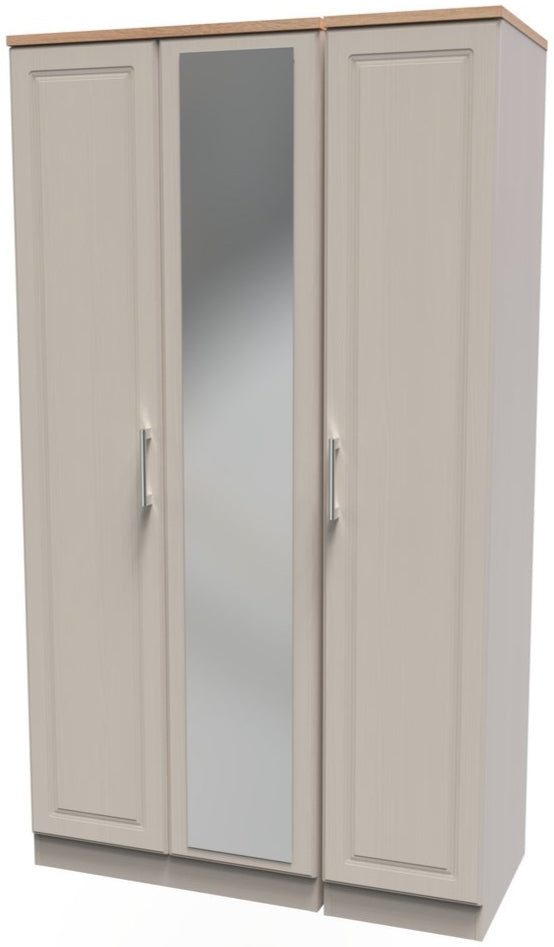 Kent Tall Mirrored 3 Door Triple Wardrobe with Oak Top