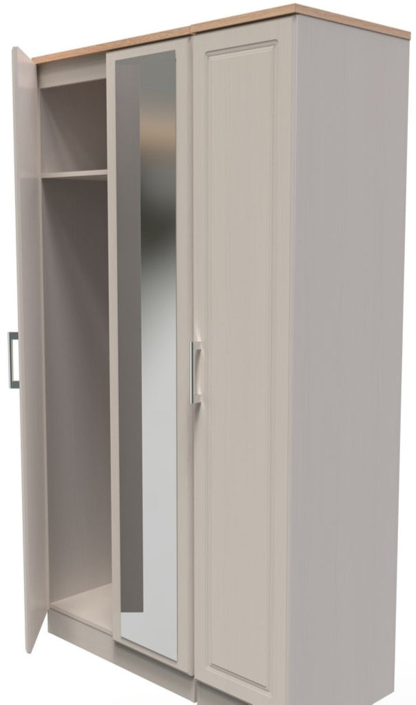 Kent Tall Mirrored 3 Door Triple Wardrobe with Oak Top