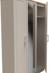 Kent Tall Mirrored 3 Door Triple Wardrobe with Oak Top