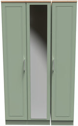 Kent Tall Mirrored 3 Door Triple Wardrobe with Oak Top