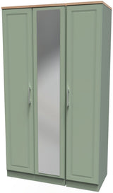 Kent Tall Mirrored 3 Door Triple Wardrobe with Oak Top