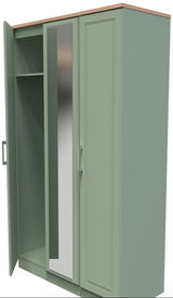 Kent Tall Mirrored 3 Door Triple Wardrobe with Oak Top