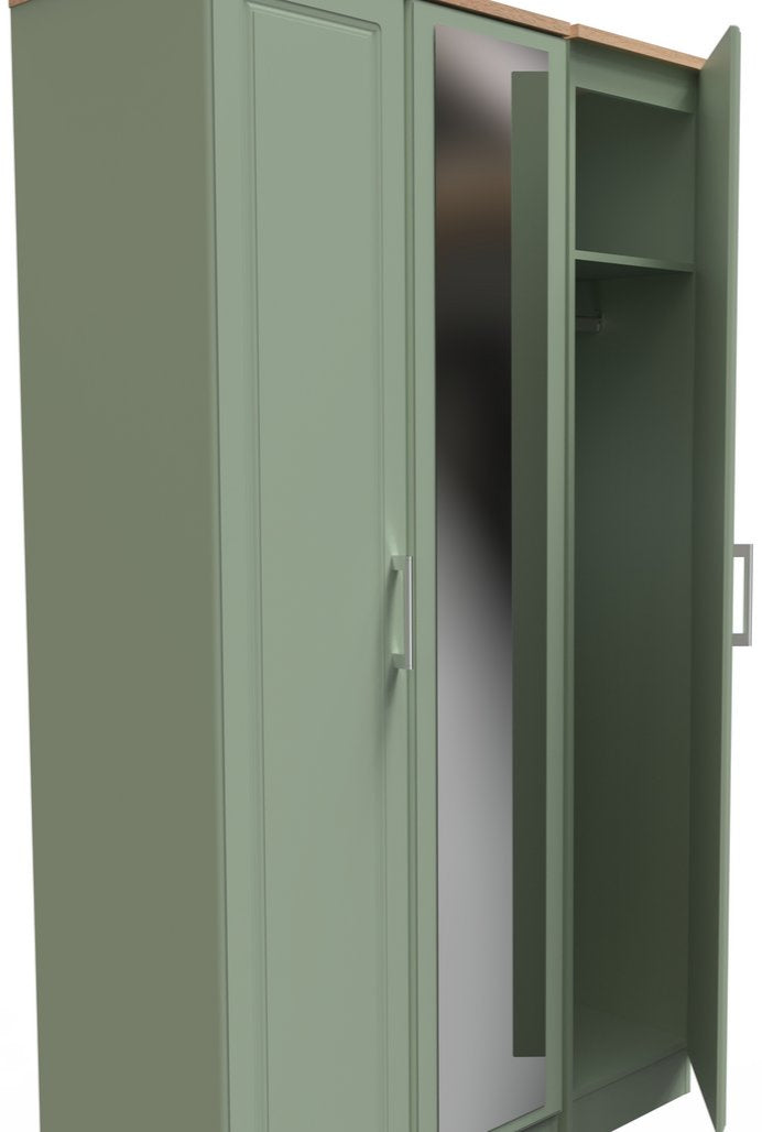 Kent Tall Mirrored 3 Door Triple Wardrobe with Oak Top