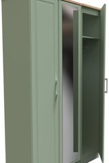 Kent Tall Mirrored 3 Door Triple Wardrobe with Oak Top