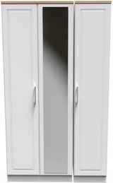 Kent Tall Mirrored 3 Door Triple Wardrobe with Oak Top