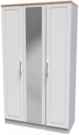 Kent Tall Mirrored 3 Door Triple Wardrobe with Oak Top