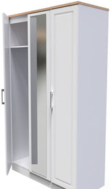 Kent Tall Mirrored 3 Door Triple Wardrobe with Oak Top