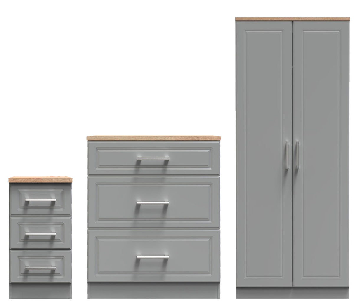 Kent 2 Door Double Wardrobe, 3 Drawer Bedside & 3 Drawer Deep Chest of Drawers