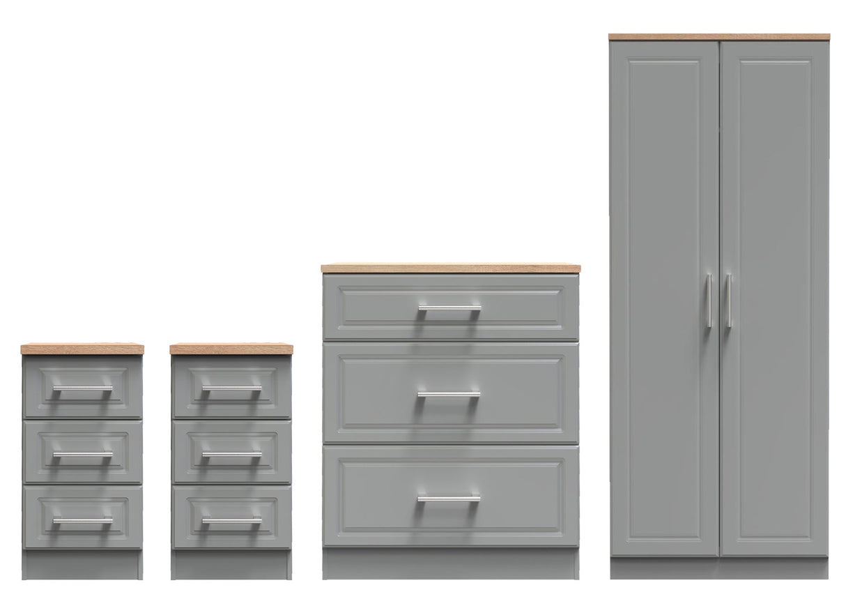 Kent 2 Door Double Wardrobe, 3 Drawer Bedsides & 3 Drawer Deep Chest of Drawers