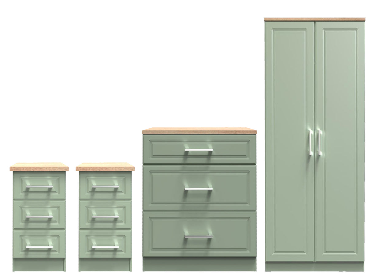 Kent 2 Door Double Wardrobe, 3 Drawer Bedsides & 3 Drawer Deep Chest of Drawers