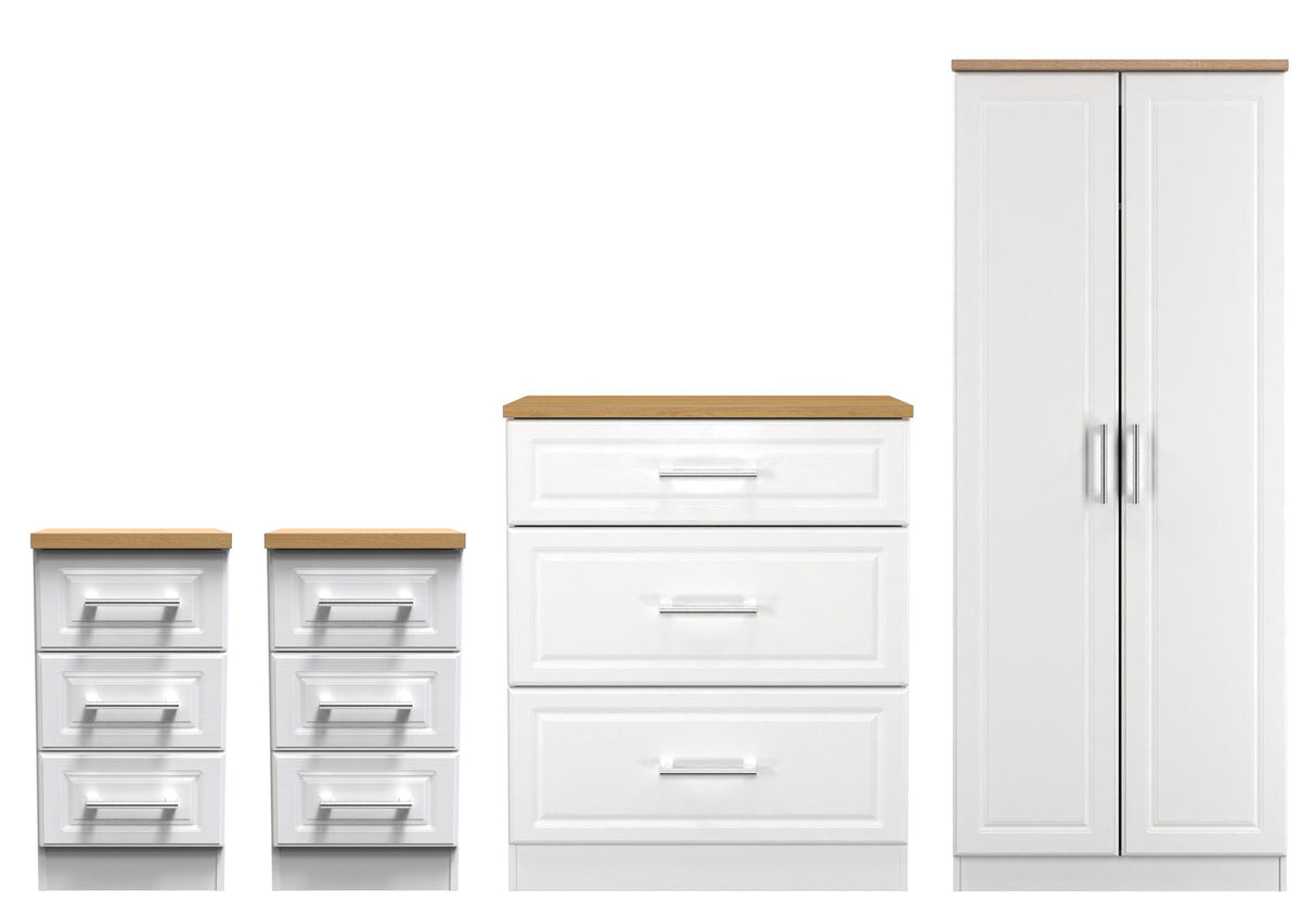 Kent 2 Door Double Wardrobe, 3 Drawer Bedsides & 3 Drawer Deep Chest of Drawers