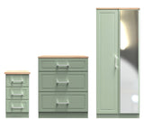Kent 2 Door Mirrored Double Wardrobe, 3 Drawer Bedside & 3 Drawer Deep Chest of Drawers