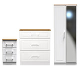 Kent 2 Door Mirrored Double Wardrobe, 3 Drawer Bedside & 3 Drawer Deep Chest of Drawers