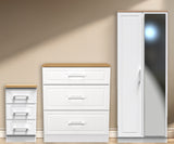 Kent 2 Door Mirrored Double Wardrobe, 3 Drawer Bedside & 3 Drawer Deep Chest of Drawers
