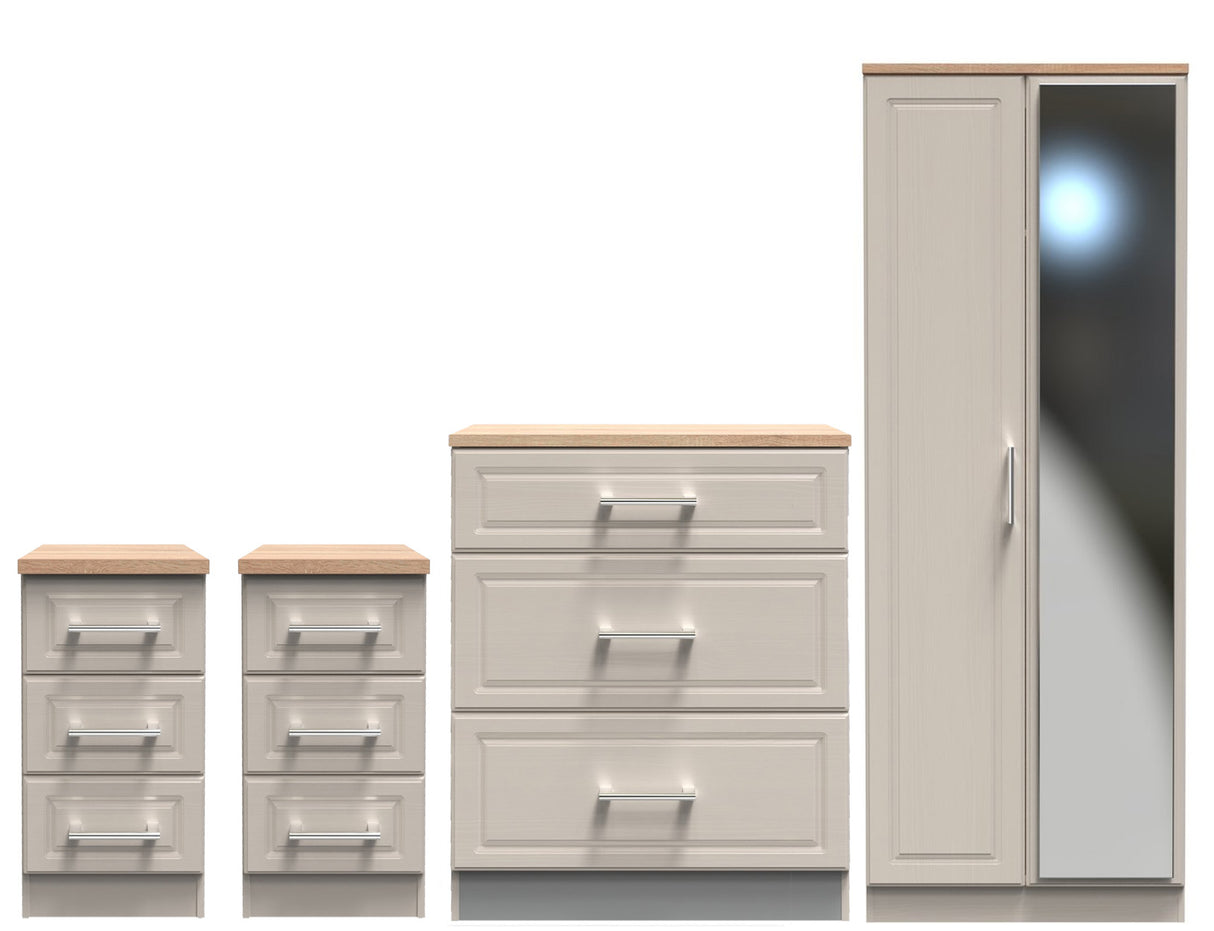 Kent 2 Door Mirrored Double Wardrobe, 3 Drawer Bedsides & 3 Drawer Deep Chest of Drawers