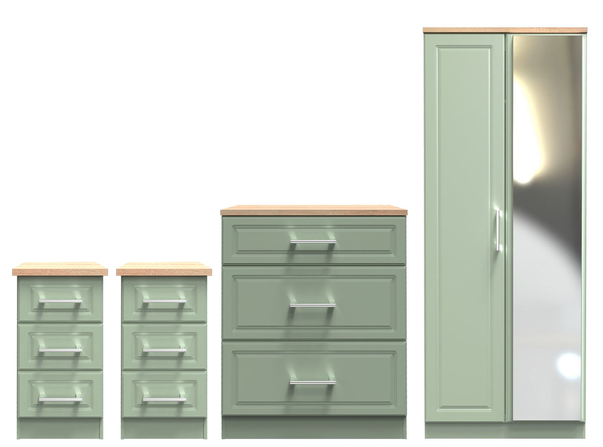 Kent 2 Door Mirrored Double Wardrobe, 3 Drawer Bedsides & 3 Drawer Deep Chest of Drawers
