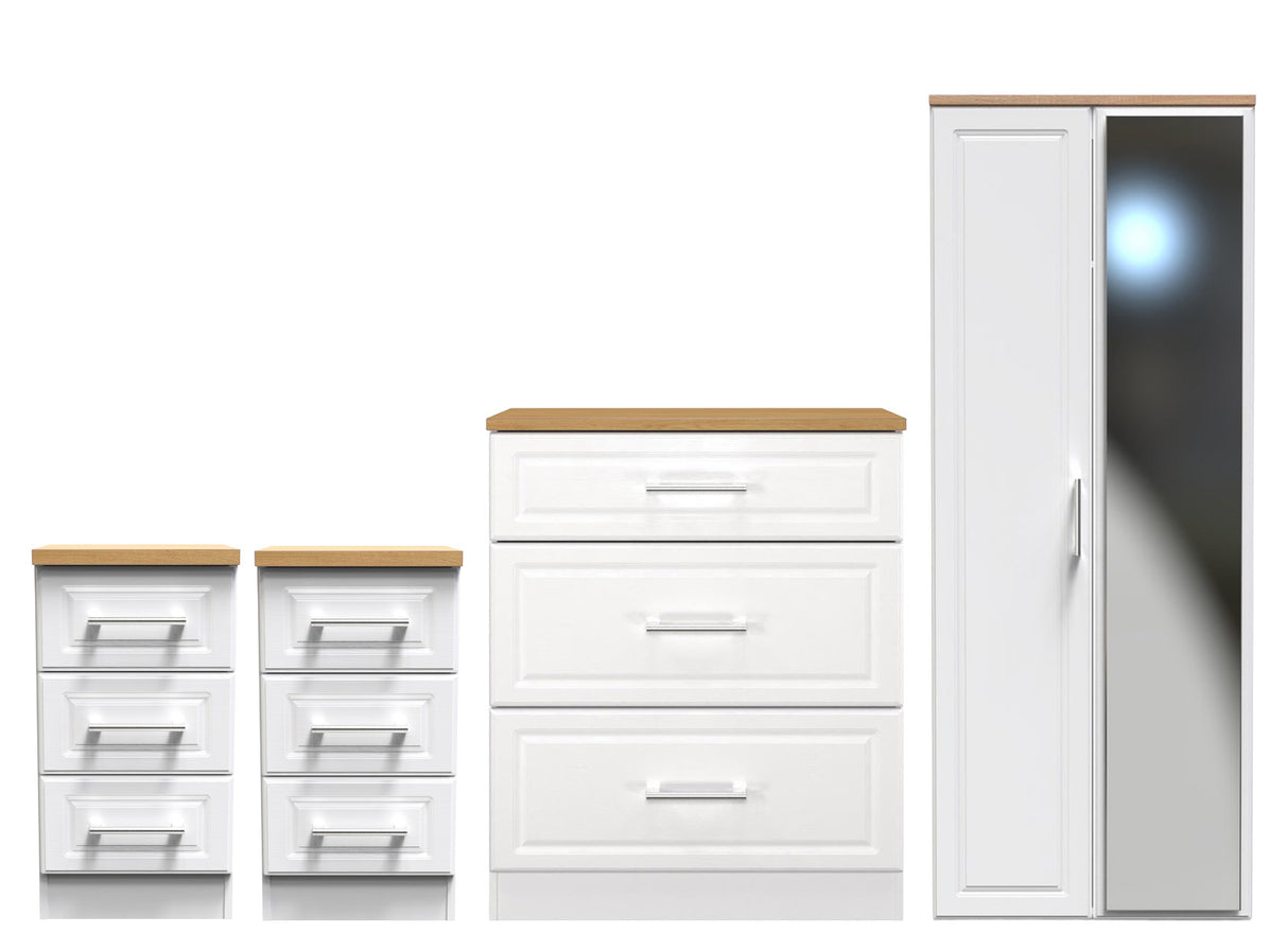 Kent 2 Door Mirrored Double Wardrobe, 3 Drawer Bedsides & 3 Drawer Deep Chest of Drawers
