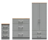 Kent 2 Drawer 2 Door Double Wardrobe, 3 Drawer Bedside & 3 Drawer Deep Chest of Drawers