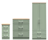 Kent 2 Drawer 2 Door Double Wardrobe, 3 Drawer Bedside & 3 Drawer Deep Chest of Drawers