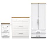 Kent 2 Drawer 2 Door Double Wardrobe, 3 Drawer Bedside & 3 Drawer Deep Chest of Drawers
