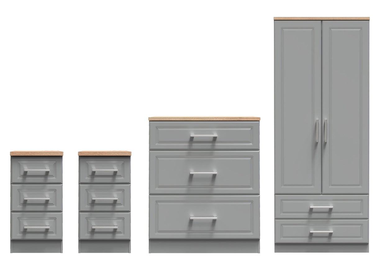 Kent 2 Drawer 2 Door Double Wardrobe, 3 Drawer Bedsides & 3 Drawer Deep Chest of Drawers