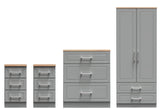 Kent 2 Drawer 2 Door Double Wardrobe, 3 Drawer Bedsides & 3 Drawer Deep Chest of Drawers
