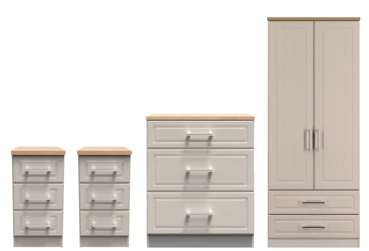 Kent 2 Drawer 2 Door Double Wardrobe, 3 Drawer Bedsides & 3 Drawer Deep Chest of Drawers