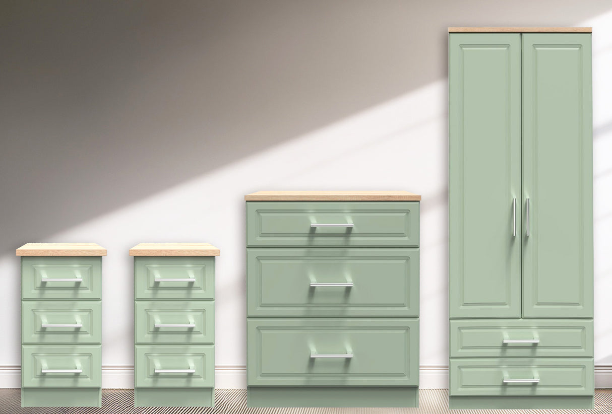 Kent 2 Drawer 2 Door Double Wardrobe, 3 Drawer Bedsides & 3 Drawer Deep Chest of Drawers