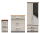 Kent 2 Drawer 2 Door Mirrored Double Wardrobe, 3 Drawer Bedside & 3 Drawer Deep Chest of Drawers