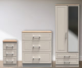 Kent 2 Drawer 2 Door Mirrored Double Wardrobe, 3 Drawer Bedside & 3 Drawer Deep Chest of Drawers